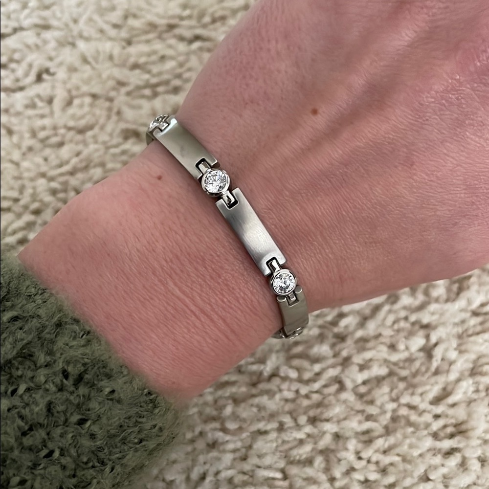 Vintage 1990s Speidel Diamonique Stainless Steel Bracelet - Picture 2 of 13